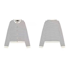 A404- Áo len kẻ ngang đen trắng cúc đồng hàng nhà máy chuẩn Thời trang công sở CAMILLA