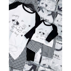 SET771- Bộ mặc nhà gia đình  áo thun quần kẻ suông dài đen trắng Thời trang công sở CAMILLA