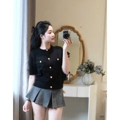 A409-Áo len dệt kim cộc tay đen cúc đồng