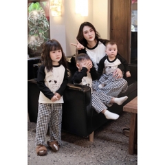 SET771- Bộ mặc nhà gia đình  áo thun quần kẻ suông dài đen trắng Thời trang công sở CAMILLA