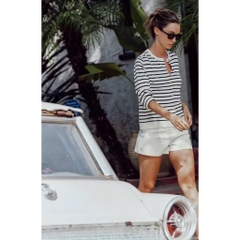 A404- Áo len kẻ ngang đen trắng cúc đồng hàng nhà máy chuẩn Thời trang công sở CAMILLA