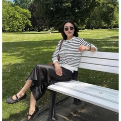 A404- Áo len kẻ ngang đen trắng cúc đồng hàng nhà máy chuẩn Thời trang công sở CAMILLA