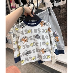 BT1017- Combo 2 bộ thun dài tay mèo Tom xanh trắng  chuẩn Minibebe