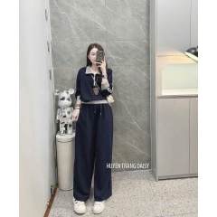 Set791- Set bộ nỉ haida màu than áo dây rút cổ cao- quần suông