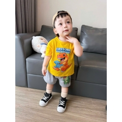 BT856-Bộ áo thun sát nách đỏ phối quần jean cộc cho bé 9-22kg