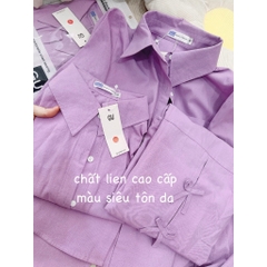 A110-ÁO SƠ MI NỮ MÀU TÍM ĐÍNH NƠ SAU