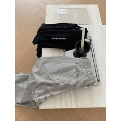 QUAN033- Quần suông kẻ WG khoá trước dây rời chất lien thô