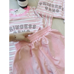 SET597-Set thun cộc áo kẻ hồng phối quần short