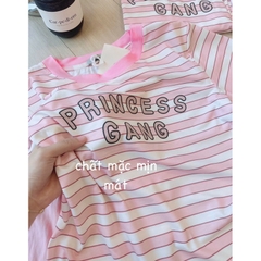SET597-Set thun cộc áo kẻ hồng phối quần short