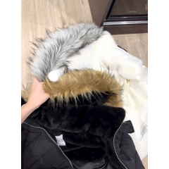 A166-Áo khoác phao lót lông có mũ 2 màu đen,be siêu ấm