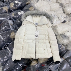 A166-Áo khoác phao lót lông có mũ 2 màu đen,be siêu ấm