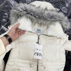 A166-Áo khoác phao lót lông có mũ 2 màu đen,be siêu ấm