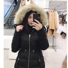 A166-Áo khoác phao lót lông có mũ 2 màu đen,be siêu ấm