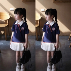 Bt577-  đầm bé gái màu than huy hiệu đuôi trắng