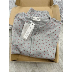 set658- Set tăm xanh hoa hồng dài tay thu đông