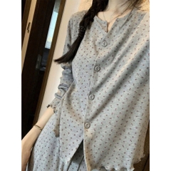 set658- Set tăm xanh hoa hồng dài tay thu đông