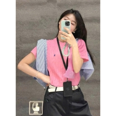A520-Áo len dệt kim cộc tay màu hồng thêu ngựa mẫu mới