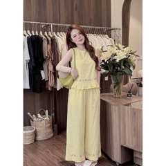 SET963-  SET ĐŨI TRẮNG THÊU GẤU PHỐI BÈO QUẦN SUÔNG