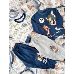BT1017- Combo 2 bộ thun dài tay mèo Tom xanh trắng  chuẩn Minibebe