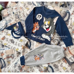 BT1017- Combo 2 bộ thun dài tay mèo Tom xanh trắng  chuẩn Minibebe