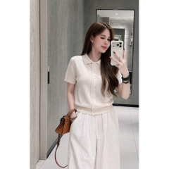 A625-Áo len  dệt kim màu xanh than phối ren Cộc tay cá hàng nhà máy đủ tem
