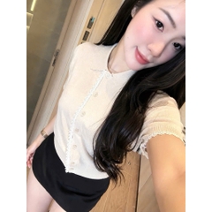 A625-Áo len  dệt kim màu xanh than phối ren Cộc tay cá hàng nhà máy đủ tem