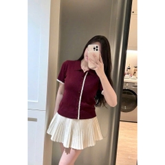 A625-Áo len  dệt kim màu xanh than phối ren Cộc tay cá hàng nhà máy đủ tem