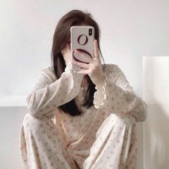 set658- Set tăm xanh hoa hồng dài tay thu đông