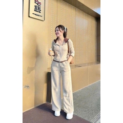 Set776- Bộ nỉ haida dài tay áo khoá kéo khoá phối quần dài có mũ