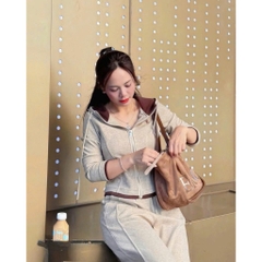 Set776- Bộ nỉ haida dài tay áo khoá kéo khoá phối quần dài có mũ