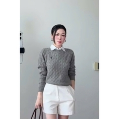 A403- Áo len vặn thừng thêu gấu Xám hàng nhà máy chuẩn khosiMaiLinh