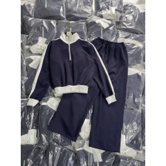 Set791- Set bộ nỉ haida màu than áo dây rút cổ cao- quần suông