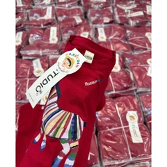 A557-Áo thun gia đình màu đỏ cộc tay Tết con ngựa