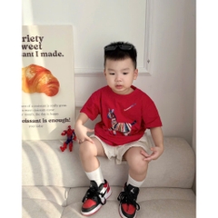 A557-Áo thun gia đình màu đỏ cộc tay Tết con ngựa