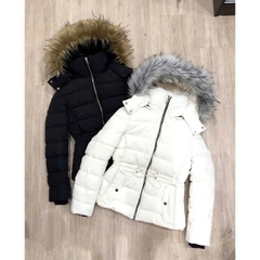A166-Áo khoác phao lót lông có mũ 2 màu đen,be siêu ấm