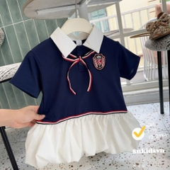 Bt577-  đầm bé gái màu than huy hiệu đuôi trắng