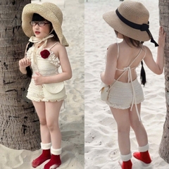 BT533-Bộ ren dây tặng kèm hoa trắng-đỏ 2 lớp