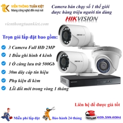 Trọn bộ 3 camera Hikvison Full HĐ 2MP