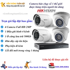 Trọn bộ 4 Camera Hikvision FULL HĐ 2MP