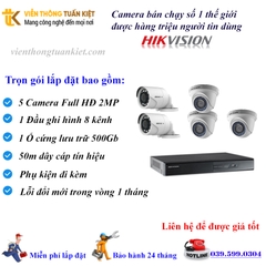 Trọn bộ 5 Camera Hikvision FULL HĐ 2MP