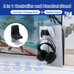 Đế dock sạc tay game PS5 kèm giá để tai nghe Controller Charger With Retractable Headphone Hook Hanging HONCAM