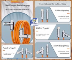 Dây sạc nhanh 2in2 100w fast charging data cable USB Type-A Type-C Lightning iphone android