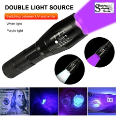 Đèn Pin Ánh Sáng Trắng & Tím UV 395 Phóng To Dual Light White & Purple Mini 150LM XPE