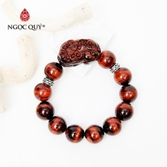 Vòng tay phong thủy đá mắt hổ nâu đỏ phối tỳ hưu