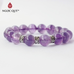 Vòng tay hạt đá thiên nhiên phối charm bạc hạt 12mm