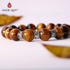 Vòng tay hạt đá thiên nhiên phối charm bạc hạt 12mm