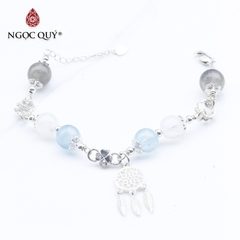 Vòng lắc bạc phối charm aquamarine và thạch anh trắng