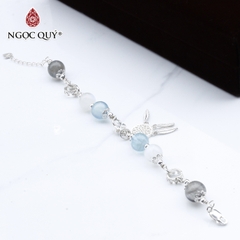 Vòng lắc bạc phối charm aquamarine và thạch anh trắng