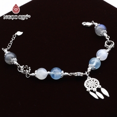 Vòng lắc bạc phối charm aquamarine và thạch anh trắng