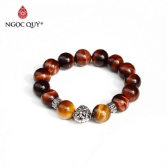 Vòng đá thạch anh mắt hổ nâu đỏ phối charm bạc